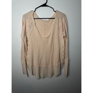 Free People Catalina Pink Waffle Knit Long Sleeve V Neck High Low Top no size/XS